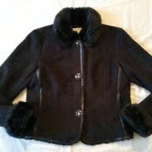 Coldwater Creek Suede and Faux Fur Cropped Coat Jacket